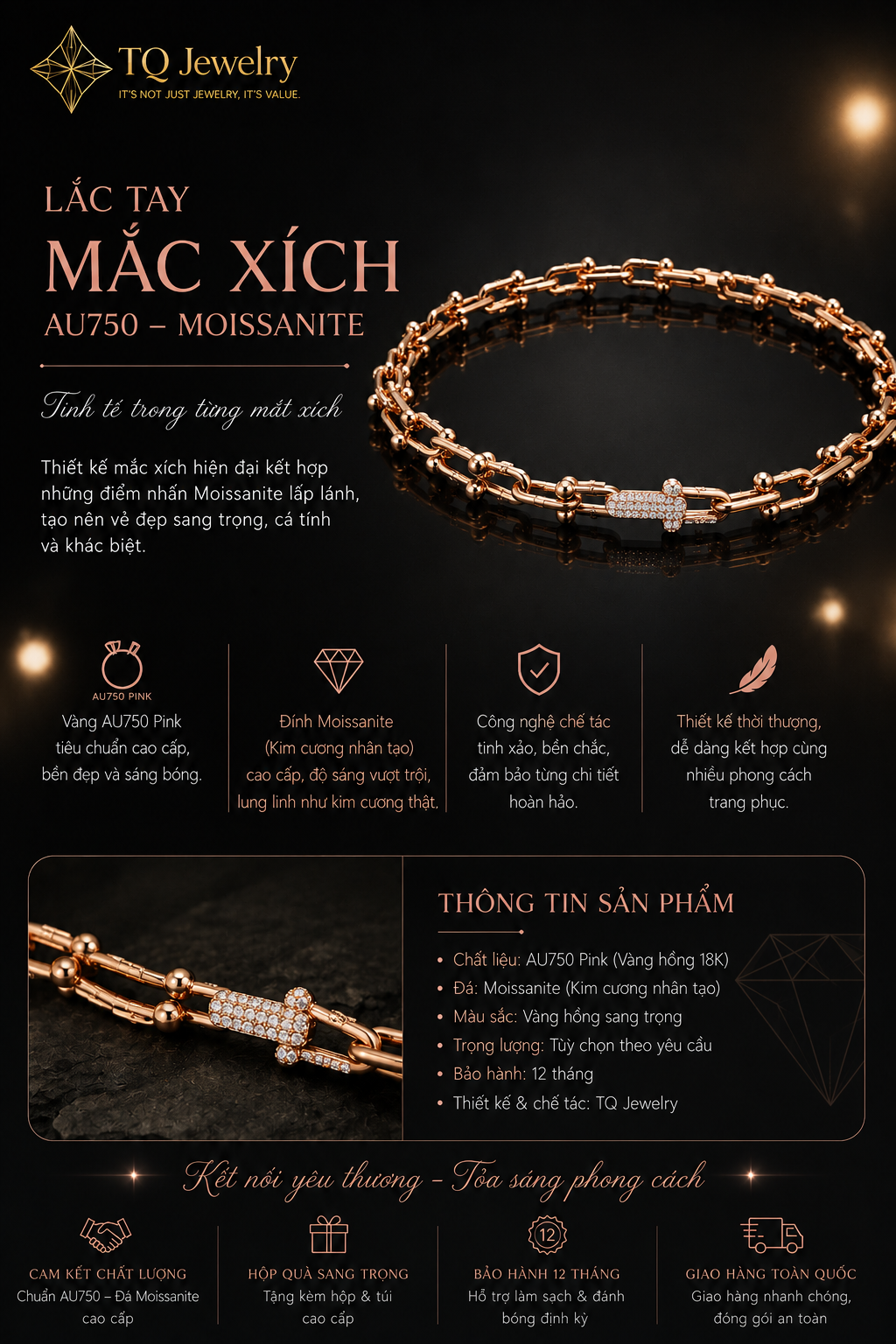 Lắc tay mắc xích TQJ031GM AU750  