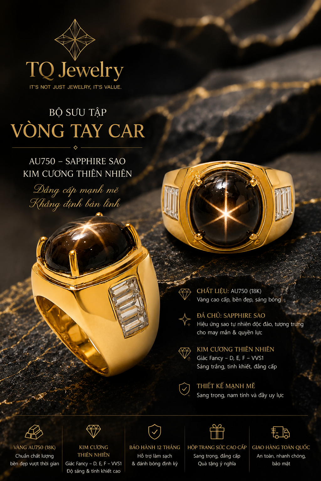 Nhẫn Nam Sapphire Sao